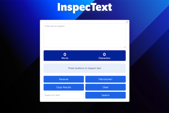 A word counting app with string reversal and palindrome validation features.