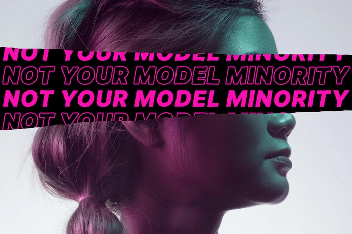 The words 'Not Your Model Minority' revealed underneath an image of an Asian woman.