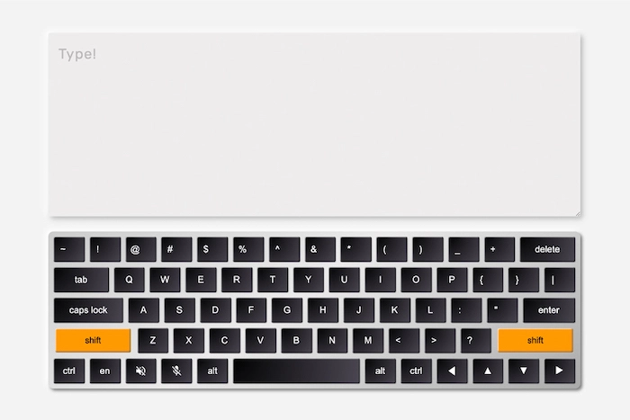 A text area right above a digitally-created keyboard that is styled like an Apple magic keyboard.