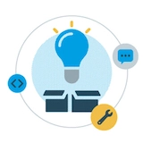 Vector illustration of a lightbulb and concepts representating software development.